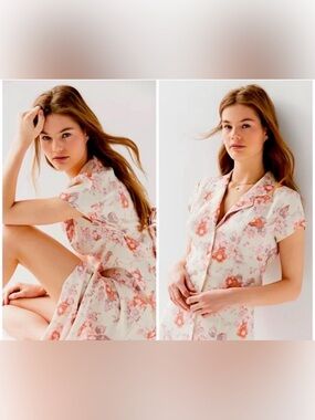 Urban Renewal - Urban Outfitters Women’s Floral Midi Dress in Cream and Pink XS